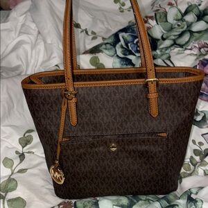 Michael Kors Brown Monogram Tote with Gold Accents